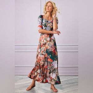 Soft Surroundings Nanette Floral Multicolor Jersey Stretch Maxi Dress | Small